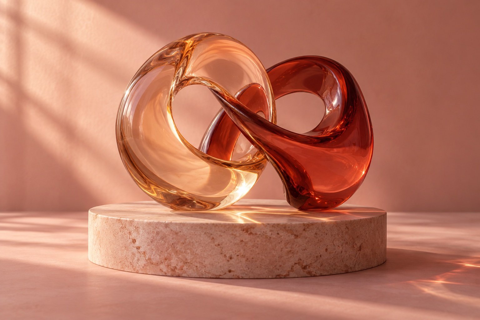 Two intertwined glass forms in warm blush tones — Hawa concept artwork
